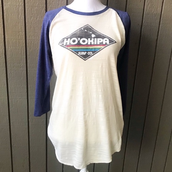 Techstyles Active Beige/Blue Graphic  Baseball Tee Size Medium - Picture 1 of 8